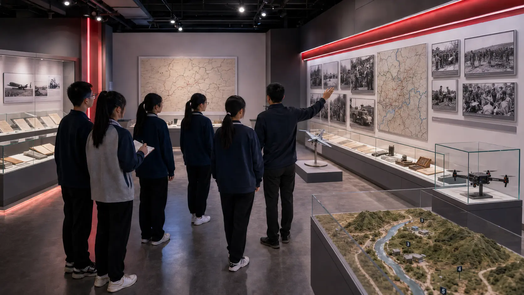 学生参观国防教育主题展陈并开展研学实践
